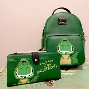 Loungefly Green Dinosaur Backpack and Wallet Set